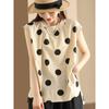Camiseta de lino y algodón con estampado de lunares para mujer, con cremallera invisible en la espalda y abertura, elegante camiseta tipo jersey para verano