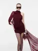 Moda Femenina Transfronteriza Hecha a Medida, Estilo Socialité, Diseño de Nicho, Decoración de Cinta y Fruncido, Vestido de Malla, Vestido de Dama de Honor