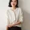 Elegante Elegante ~ Suéter de Lã Cashmere Feminino com Fita Gola Redonda Cardigan de Tricô Jaqueta Design de Nicho Suéter Roupa Externa