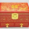 Caja de joyería de laca de Pingyao, caja de regalo de boda retro de madera, caja de maquillaje de novia, artesanía roja del patrimonio cultural inmaterial chino.