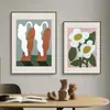 Pintura decorativa estilo crema de flores y plantas minimalista moderno para pared de fondo de sofá de sala de estar, modelo de habitación, mural abstracto