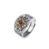 Anillo de pareja de plata S925 con mantra de seis palabras, anillo con piedra incrustada de personalidad dominante, anillo retro con ajuste de apertura