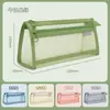 Nova bolsa de papelaria de grande capacidade, bolsa de armazenamento com zíper para estudantes, dupla camada, tridimensional, estojo de lápis de malha transparente, bolsa de papelaria para exames