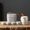 Juego de té de cerámica para viaje, una tetera y tres tazas, juego de té kung fu portátil para exteriores, juego de regalo completo de horno Ru