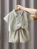 7496 Conjunto de Camisa Rayada para Niños 2026 Nuevo Estilo de Verano para Niños Camisa de Manga Corta con Retazos Elegante y Moderno para Niños