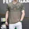 Atacado Transfronteiriço Camiseta Masculina de Verão Fina com Estampa, Manga Curta de Seda Gelada, Top de Manga Meia-Manga Leve e Luxuoso Slim Fit