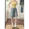 Nuevos shorts holgados de verano, jeans rotos para mujer, diseño de talla grande con bordes deshilachados, pantalones de pierna recta, shorts hasta la rodilla