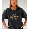 Camiseta de Verano de Algodón Lavado Negro Viejo Retro Americano Estampado de Letras Moda Suelta Versátil Top Trendy