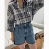 Camisa a cuadros azul estilo coreano para mujer, nuevo diseño 2026, chaqueta elegante de corte holgado
