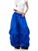 Pantalones cargo casuales de pierna ancha de color liso para mujer, diseño plisado con bolsillo grande, estilo callejero americano, holgados de colores brillantes para verano, modernos