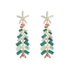 Pendientes de Navidad transfronterizos europeos y americanos, pendientes clásicos de árbol de Navidad con cuentas de metal, pendientes de moda de reno y lazo con pedrería