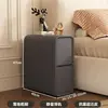 Mesita de Noche Pequeña Estrecha Simple Moderna Madera Maciza Ultraestrecha Borde Crema Gabinete Dormitorio Hogar Sensación de Alta Gama Lujo Ligero Almacenamiento