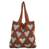 Nova Bolsa de Tricô Fresca Coração de Amor Simples Fashionável Artística Yu Zi Bolsa Tote de Grande Capacidade Bolsa de Ombro Versátil