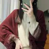 Xale Shawl de Lã com Acabamento em Renda 25 Outono e Inverno Novo Estilo Fashionável Estilo Preguiçoso Cor Sólida Cardigan de Tricô