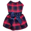 Ropa para gatos y perros, vestido de doble capa con lazo a cuadros grandes estilo británico, amigable con la piel y cómodo, adecuado para todas las estaciones