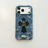 Diseño Cruzado Rayado de Mezclilla Rota Adecuado para Funda de Teléfono Apple 17 Pro Max iPhone 16 Creativo 15 Coreano 14 Estuche Rígido