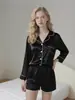 Amazon pijamas femininos de manga curta imitação de seda seda gelada código europeu roupas de casa terno com lapela fabricantes por conta do envio