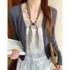 Lenço-Colar Longo de Seda Floral com Contas Estilo Chinês Vintage Novo para Mulheres, Decoração de Lenço de Pescoço Artístico de Alta Qualidade para Puxar