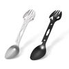 Promoção Quente da Amazon Utensílios de Cozinha Multifuncionais de Aço Inoxidável para Acampamento ao Ar Livre Garfo Colher Talheres Colher Abridor de Garrafa Chave Harpoon