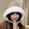 Sombrero de Felpa Lei Feng para Mujer, Gorro Cálido de Invierno con Protección para los Oídos, Estilo Coreano, Versátil, Engrosado, Protección contra el Frío, Gorro para Ciclismo al Aire Libre