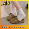 Pedal de pie falda pañuelo de cabeza zapatillas planas Birkenstock versátil retro suela gruesa estilo popular zapatillas que aumentan la altura nuevo otoño 2026