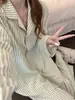 Conjunto de pijama feminino listrado color block verde, fresco e simples, nova coleção primavera/outono, plus size, com cardigã e calça comprida, adequado para loungewear