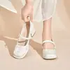 Zapatos Mary Jane para Mujer 2026 Otoño Nueva Llegada Nuevo Estilo Chino Boca Baja Zapatos de Salón para Mujer Dulces Cómodos Tacón Medio Grueso Punta Cuadrada Hebilla Única
