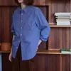 Camisa a cuadros azul para mujer, otoño, corte holgado, estilo retro y casual, camisa de manga larga, versátil y casual, top estilo preppy