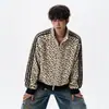 Chaqueta con Cuello Alto Estampado de Leopardo y Tres Rayas Americanas para Hombre y Mujer Otoño/Invierno Marca de Moda Calle Alta Retro Casual Versátil Cárdigan Ropa de Abrigo