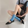 Set de Calcetines Apilados para Mujer Primavera y Verano Color Sólido Oreja de Madera Calcetines de Longitud Media Estilo Lolita Ballet Set de Piernas Largas de Encaje para Niña