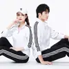 Conjunto de Cardigã Azul Marinho de Manga Longa Masculino e Feminino Primavera e Outono Corrida Matinal Esportes de Corrida Três Barras Conjunto Casual de Duas Peças para Casal