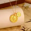 Collar con Colgante Jiyan Doble Amarillo Dios de la Riqueza para Mujer Moda Nuevo Estilo Chino Gama Alta Diseño de Colgantes Grandes y Pequeños Cadena para Clavícula