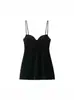 Estilo Europeu e Americano Sexy Decote V Cintura Ajustada Bainha Fofa Fina Alça Fina Vestido Curto Saia de Alça Saia Curta 9236150