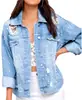 Chaqueta de Mezclilla Personalizada para Mujer Fábrica de Origen Chaqueta de Mezclilla para Mujer Fábrica de Personalización en Lotes Pequeños ODM con Dibujos y Muestras