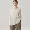 Suéter feminino fino de caxemira com fio fino, bainha enrolada, gola redonda, mangas compridas. Novo Estilo Outono e Inverno, top pullover macio e aconchegante para usar por baixo.