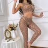 Comercio exterior transfronterizo Europa y Estados Unidos estampado de leopardo sexy tentación ropa interior color piel perspectiva pijama unido sexy caliente traje de club nocturno