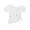 Camiseta de Manga Corta con Hombro Descubierto y Estampado de Pedrería Estilo Coreano para Mujer, Nuevo Diseño Ajustado de Verano, Top Único y Versátil