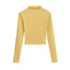 Camiseta de Manga Larga con Cuello de Volantes Ajustada Estilo Francés para Mujer, Nueva Camisa Básica Versátil de Otoño, Top Corto Ajustado