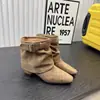 Botines cuadrados de estilo coreano para mujer, botines de tacón de cuña que aumentan la altura para otoño, botines plisados apilados, botines estilo cowboy western, botines de moda