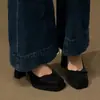 Zapatos de Tacón Alto Negros de Punta Cuadrada con Tacón Grueso Estilo Francés para Mujer, Modelo Nuevo con Lazo, Plataforma Impermeable, Zapatos Nuevos Cómodos, Modernos y Versátiles