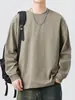 Nueva camiseta de algodón de bambú de manga larga para hombre, temporada de primavera y otoño, corte holgado, color liso, cuello redondo, estilo retro japonés casual, camiseta interior