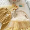 Conjunto de Vestido para Niña Otoño 2026, Dulce Cárdigan Tejido Infantil, Vestido Pastel de Princesa, Vestido para el Primer Cumpleaños de Bebé
