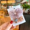Horquilla de malla con lazo para niña, estilo coreano, con encaje plisado floral, ideal para el día de la madre.