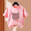 Camiseta Tie-Dye para Niña Verano Manga Corta Top Infantil Nuevo Estampado Holgado Transpirable Versátil Ropa para Niños