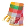 Novo Cachecol Ac-Style Outono e Inverno para Mulheres, Xale Grosso Xadrez Dupla Face com Padrão Colorido de Quatro Quadros