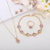 Joyería de Cristal Europea y Americana Transfronteriza Amor Corazón de Melocotón Moda Collar Pendientes Anillo Pulsera Juego de Cuatro Piezas Venta al por Mayor