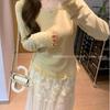 Camiseta de Renda de Algodão Puro com Manga Longa para Mulheres 2025 Nova Coleção Primavera Estilo Suave Aparência Emagrecedora Camiseta Básica Top para Mulheres