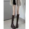 Botas elásticas ajustadas, Botas largas hasta la rodilla para mujer, Otoño e Invierno, Botas de montar de caña alta rectas para personas menudas, Botas de tacón grueso para mujer