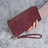 Cartera antigua con doble cremallera para mujer, de gran capacidad, combinable, informal, larga, para teléfono móvil, monedero, tarjetero, multicapa