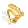 Joia de Mão Assimétrica de Design de Nicho Europeu e Americano Anel de Linha Geométrica Estéreo Banhado a Ouro 18K Aberto para Mulheres